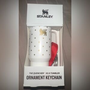 Stanley Ornament Keychain White with Gold Polkadots